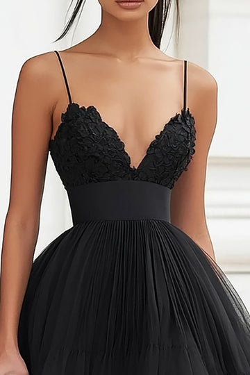Black Tulle A Line Spaghetti Straps Short Cocktail Dress